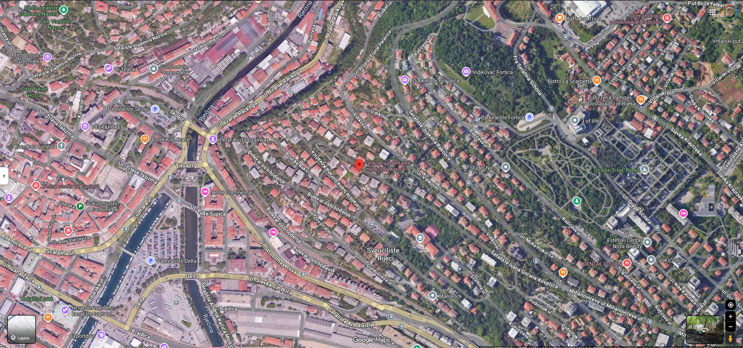Mappa con la posizione dello studio Dental Zrinski a Fiume